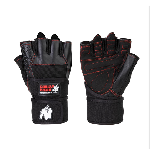 Dallas Wrist Wraps Gloves - Black/Red Stitched 