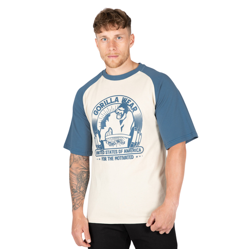 Logan Oversized T-Shirt - Beige/Blue 